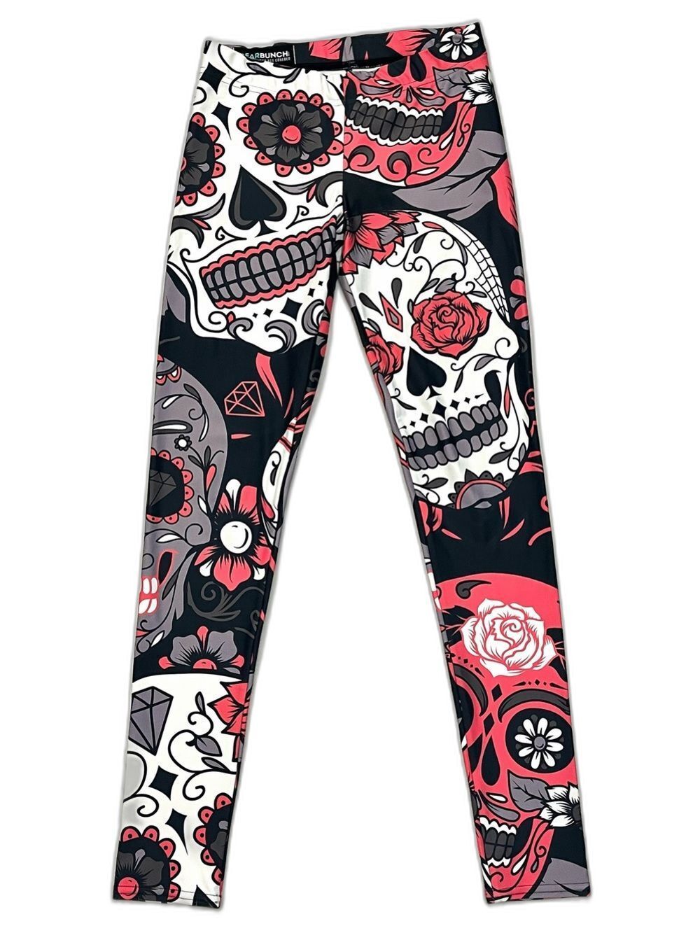 GearBunch Pink White Black Sugar Skull Day of the Dead Women’s Leggings Small